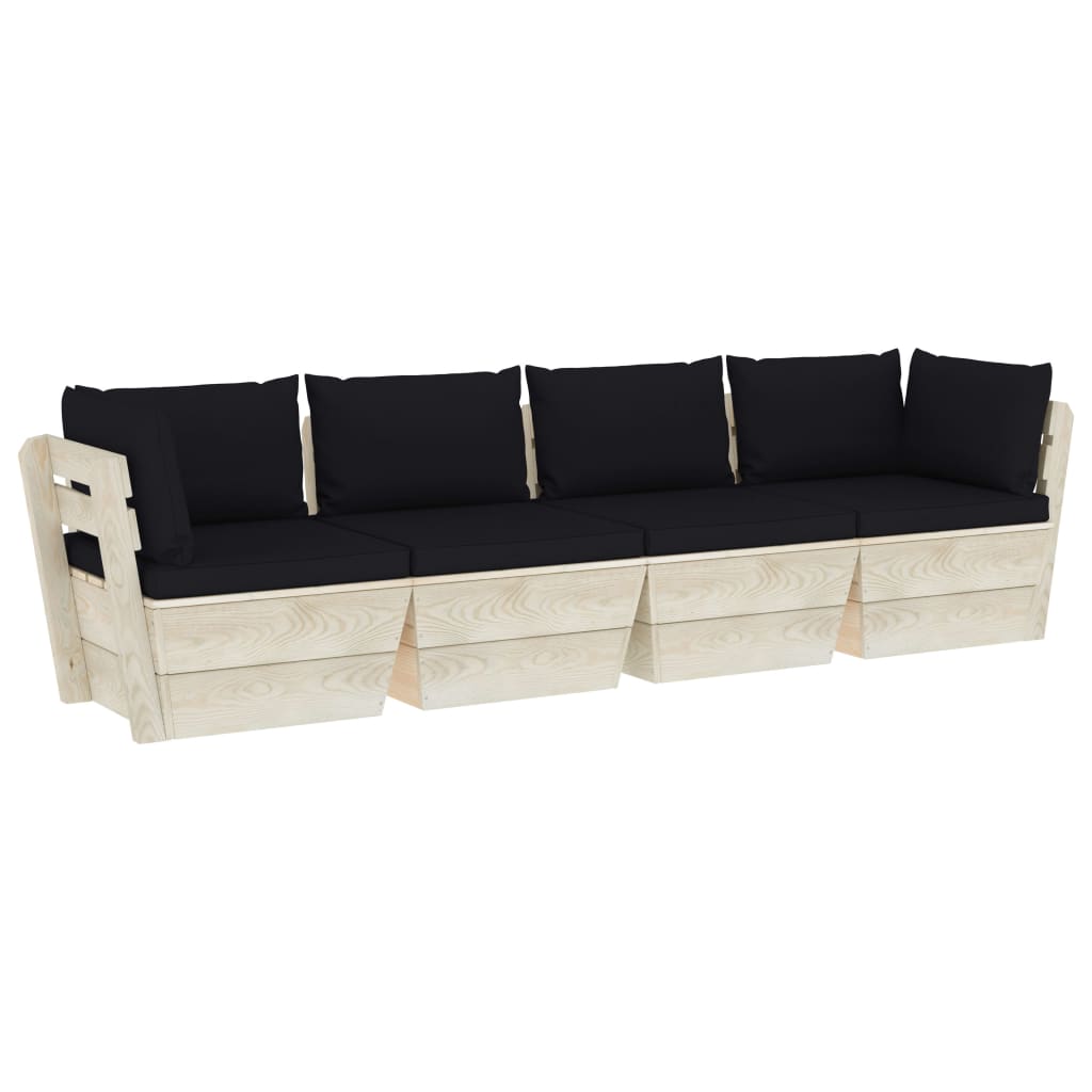 Divano da Giardino a 4 Posti su Pallet con Cuscini Legno Abete cod mxl 40394