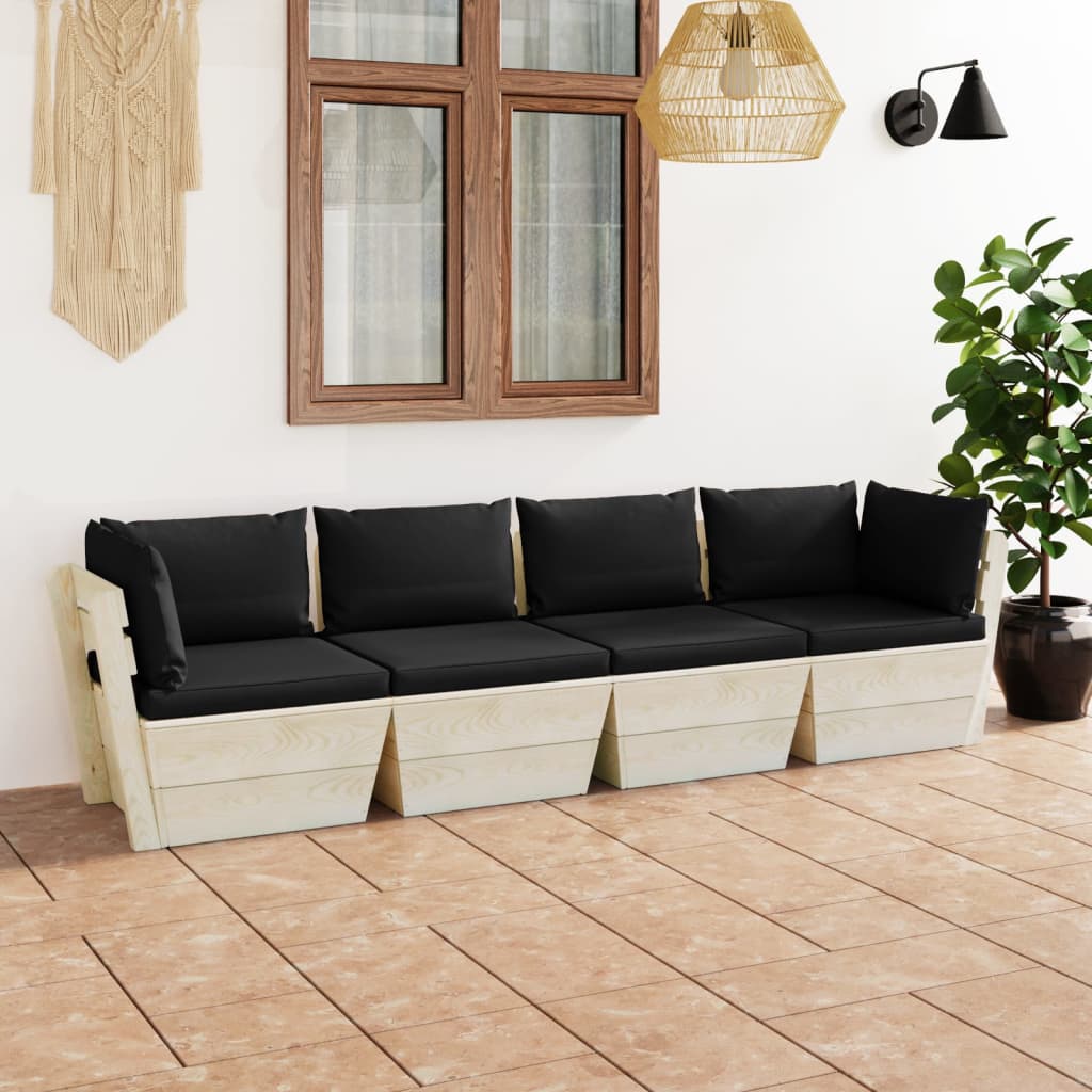 Divano da Giardino a 4 Posti su Pallet con Cuscini Legno Abete cod mxl 40394