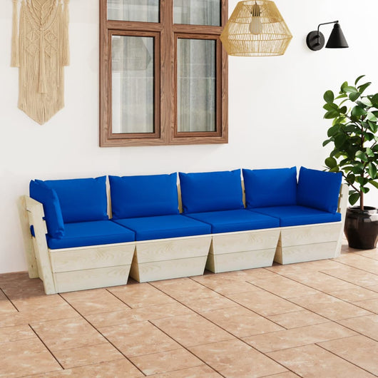 Divano da Giardino a 4 Posti su Pallet con Cuscini Legno Abete cod mxl 40633