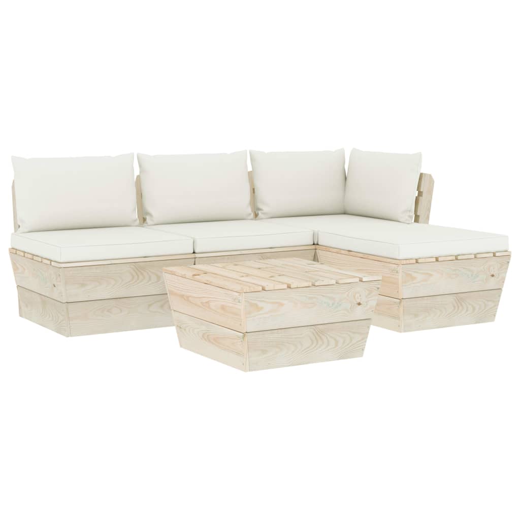 Set Divani da Giardino su Pallet 5 pz con Cuscini Legno Abete 3063458