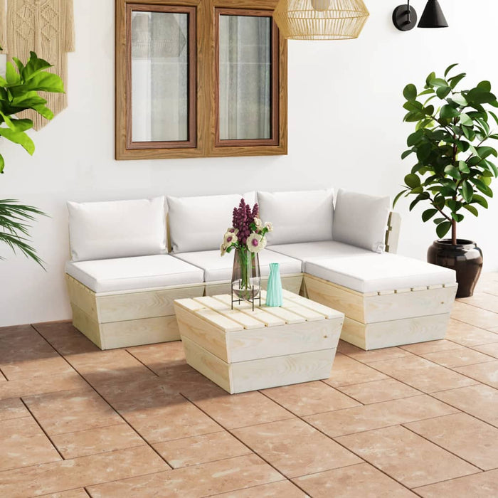 Set Divani da Giardino su Pallet 5 pz con Cuscini Legno Abete 3063458