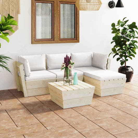 Set Divani da Giardino su Pallet 5 pz con Cuscini Legno Abete cod mxl 44097