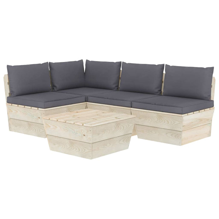 Set Divani da Giardino su Pallet 5 pz con Cuscini Legno Abete 3063480