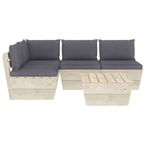 Set Divani da Giardino su Pallet 5 pz con Cuscini Legno Abete 3063480