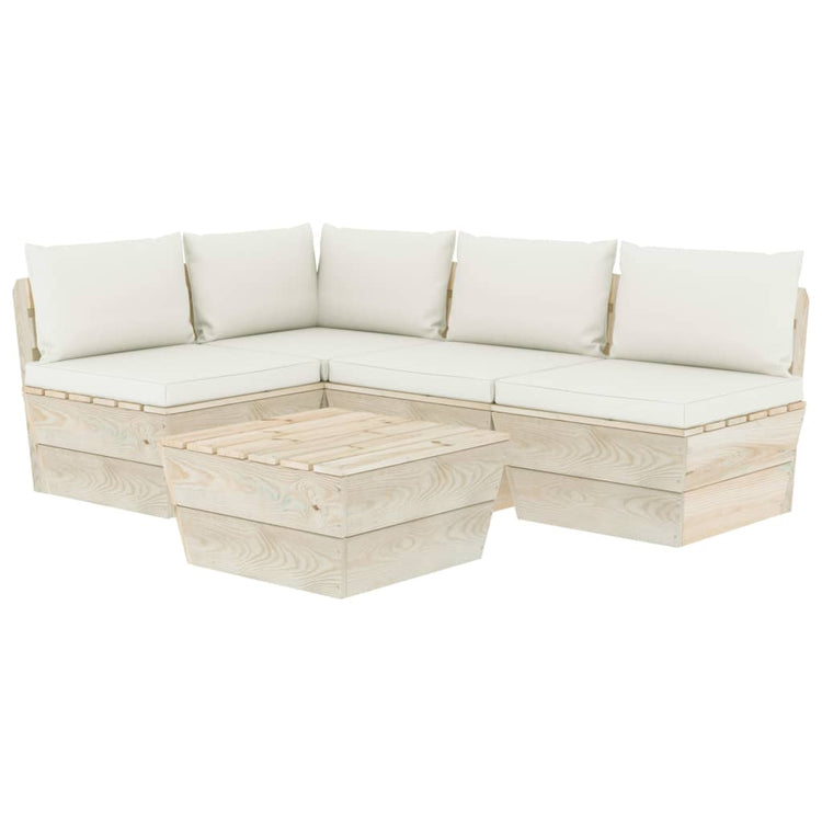 Set Divani da Giardino su Pallet 5 pz con Cuscini Legno Abete 3063482