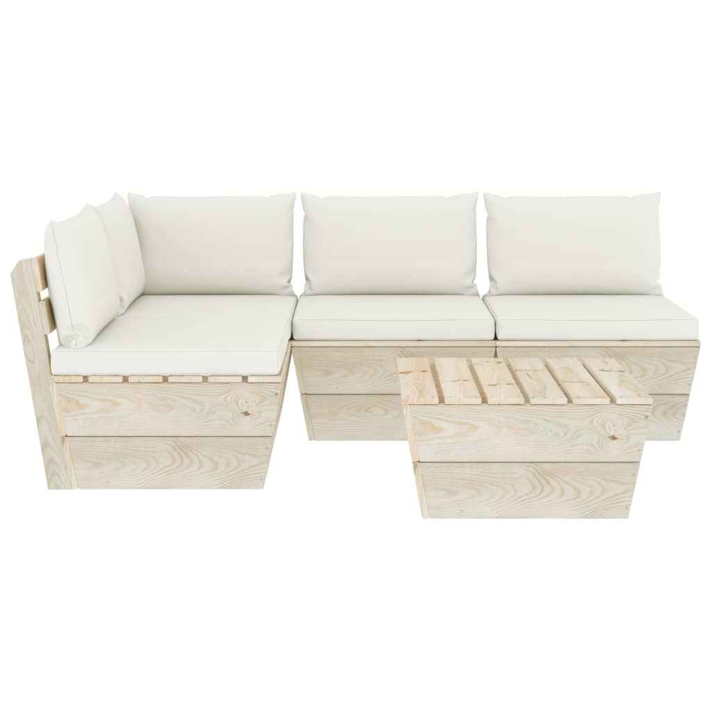 Set Divani da Giardino su Pallet 5 pz con Cuscini Legno Abete 3063482