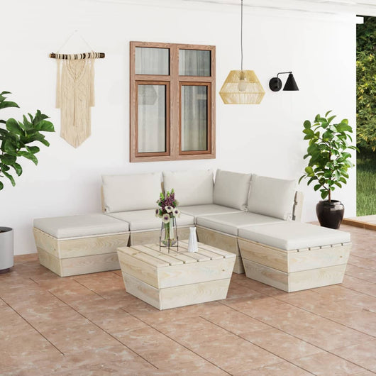 Set Divani da Giardino su Pallet 6 pz con Cuscini Legno Abete 3063494