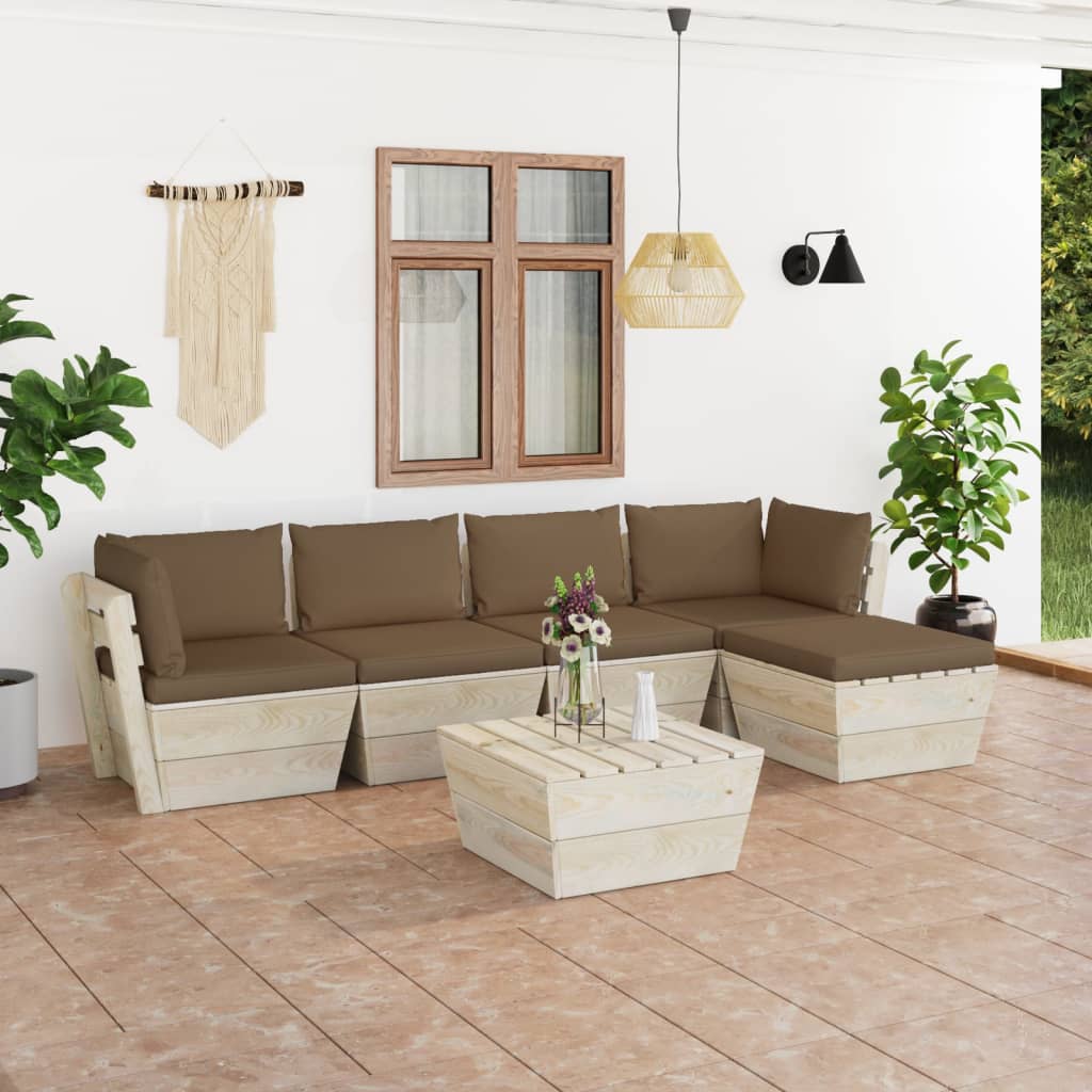 Set Divani da Giardino su Pallet 6 pz con Cuscini Legno Abete 3063512