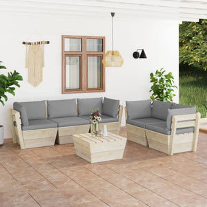 Set Divani da Giardino su Pallet 6 pz con Cuscini Legno Abete cod mxl 41987