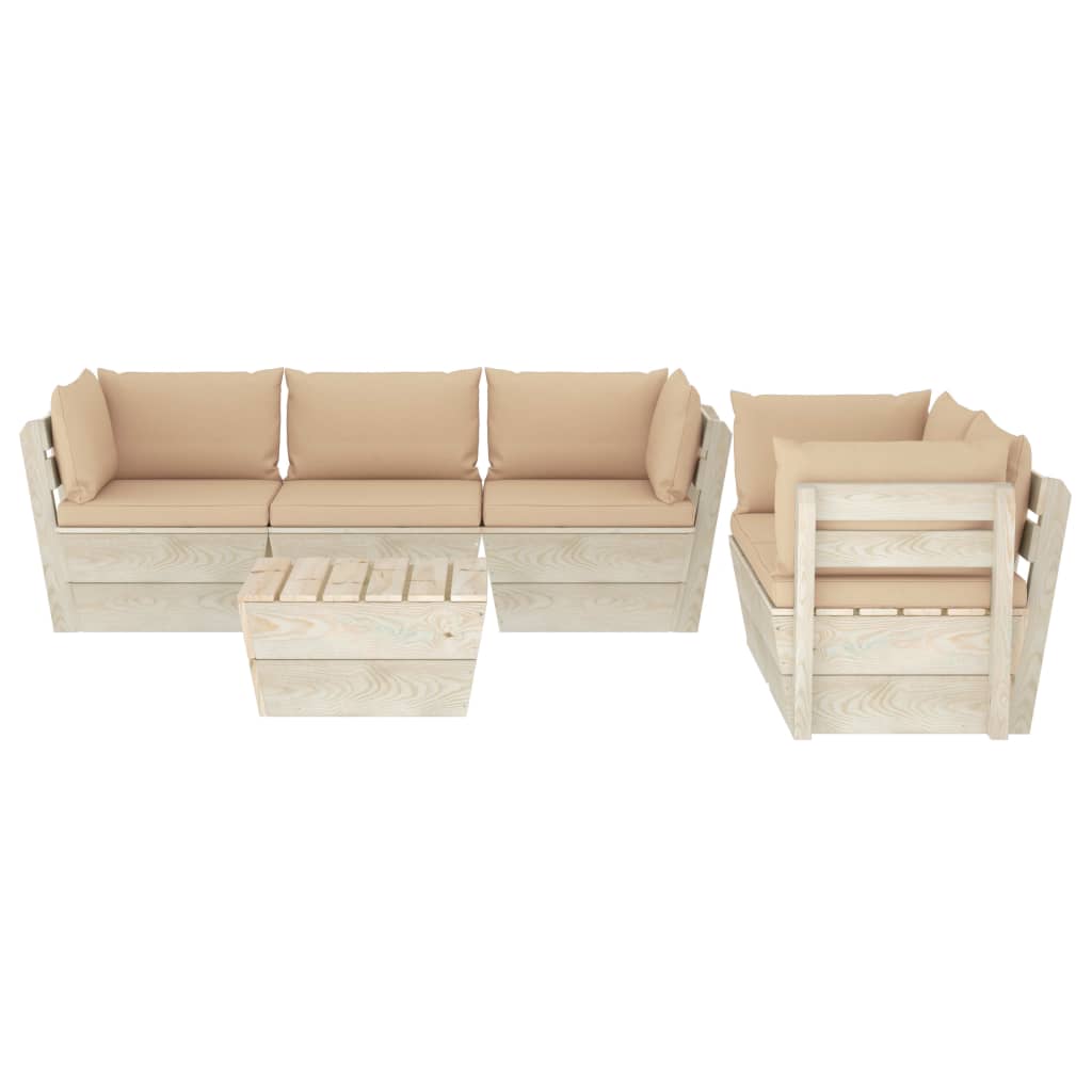 Set Divani da Giardino su Pallet 6 pz con Cuscini Legno Abete 3063519