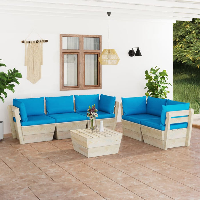 Set Divani da Giardino su Pallet 6 pz con Cuscini Legno Abete cod mxl 39897