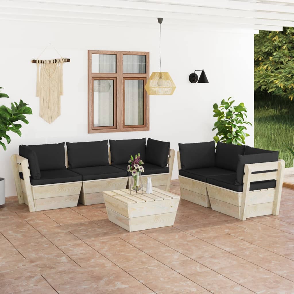 Set Divani da Giardino su Pallet 6 pz con Cuscini Legno Abete cod mxl 41083