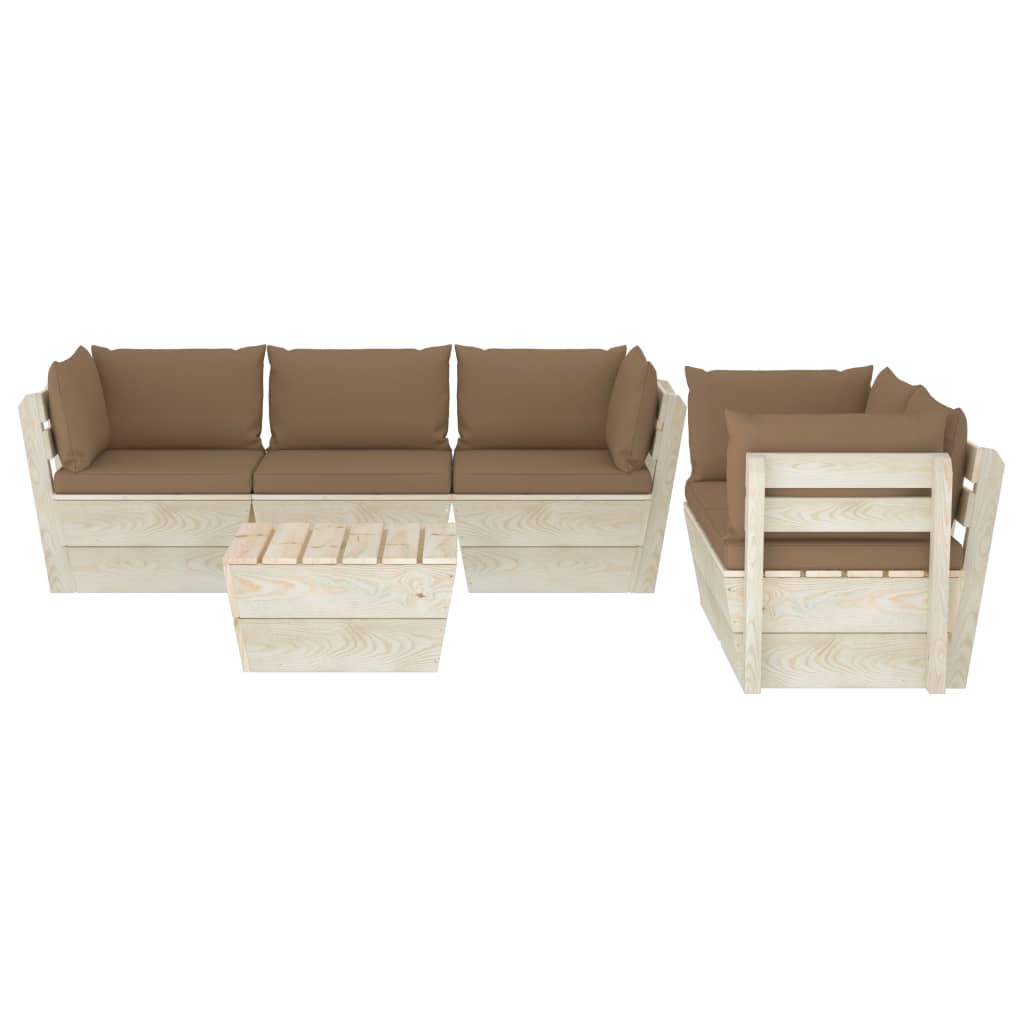 Set Divani da Giardino su Pallet 6 pz con Cuscini Legno Abete cod mxl 35944