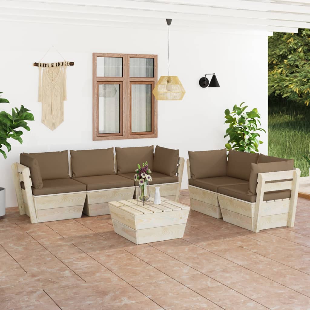 Set Divani da Giardino su Pallet 6 pz con Cuscini Legno Abete cod mxl 35944