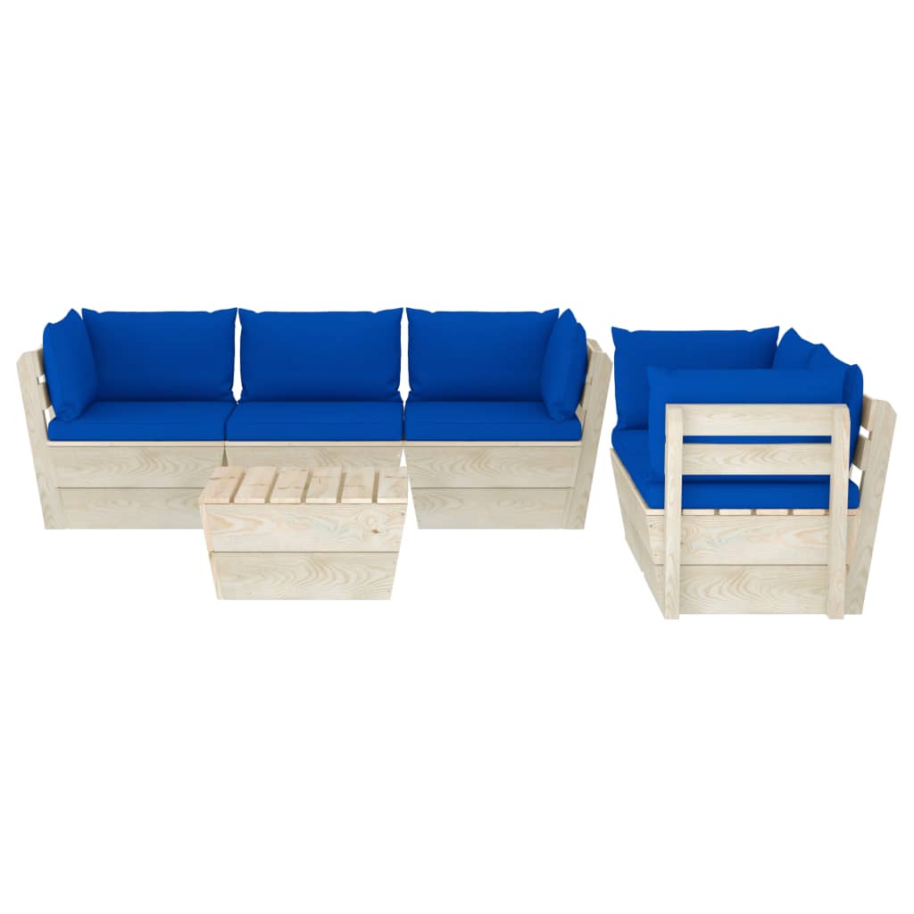 Set Divani da Giardino su Pallet 6 pz con Cuscini Legno Abete cod mxl 39892