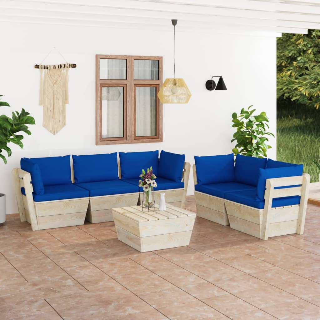 Set Divani da Giardino su Pallet 6 pz con Cuscini Legno Abete 3063526