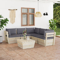 Set Divani da Giardino su Pallet 6 pz con Cuscini Legno Abete 3063528