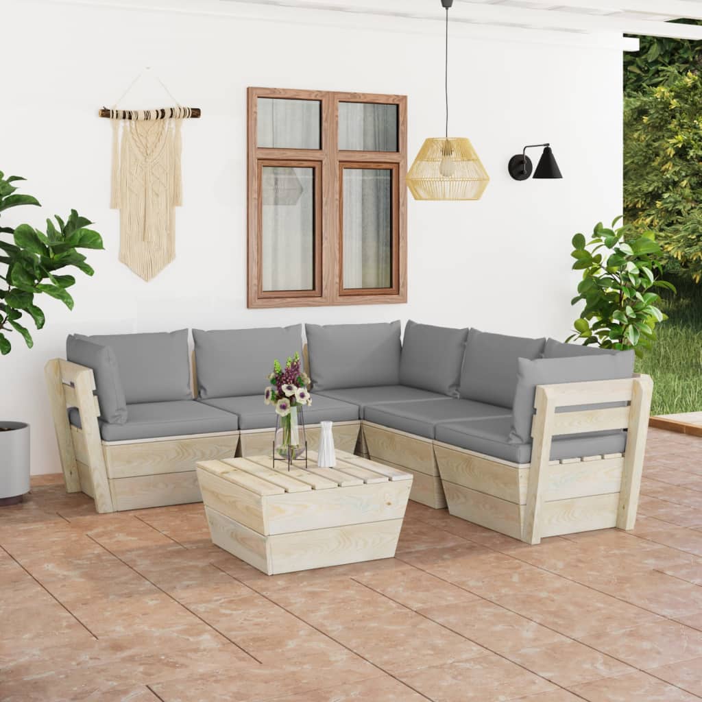 Set Divani da Giardino su Pallet 6 pz con Cuscini Legno Abete cod mxl 41990