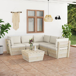 Set Divani da Giardino su Pallet 6 pz con Cuscini Legno Abete 3063530