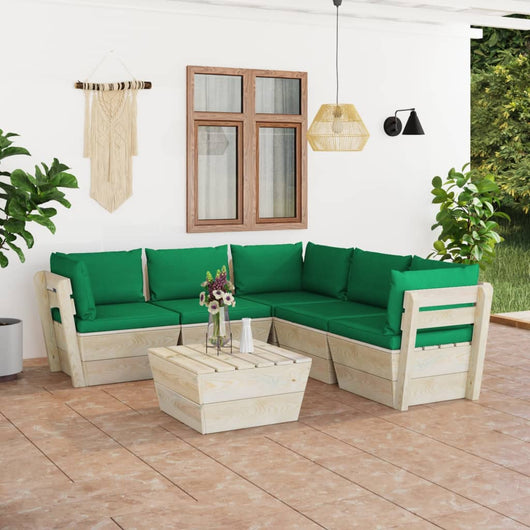 Set Divani da Giardino su Pallet 6 pz con Cuscini Legno Abete cod mxl 42310