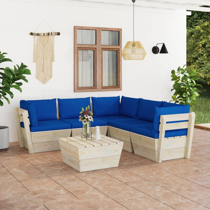 Set Divani da Giardino su Pallet 6 pz con Cuscini Legno Abete cod mxl 39894