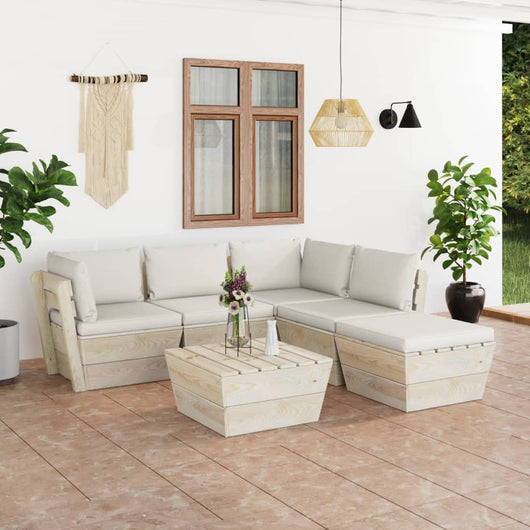 Set Divani da Giardino su Pallet 6 pz con Cuscini Legno Abete 3063554