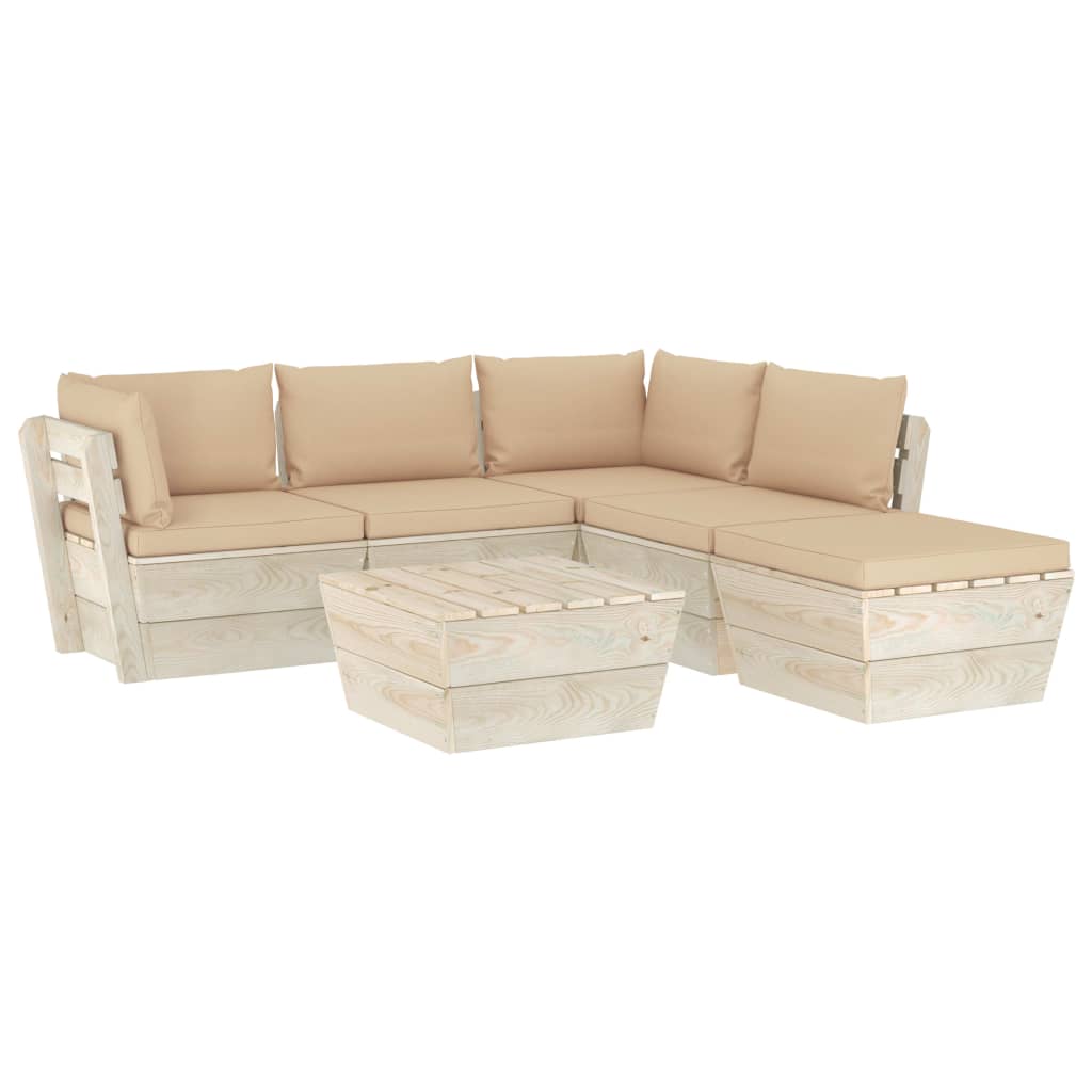 Set Divani da Giardino su Pallet 6 pz con Cuscini Legno Abete 3063555