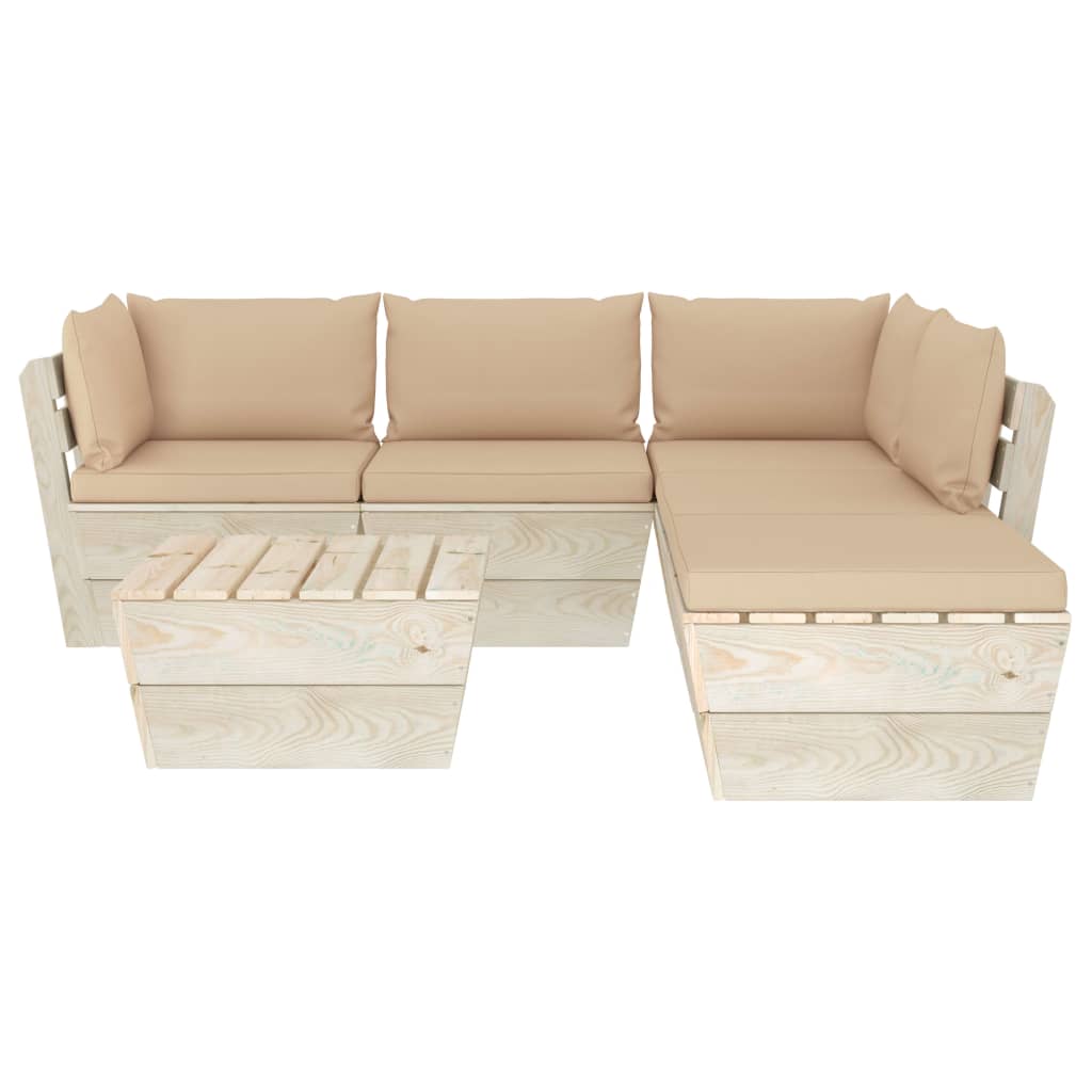 Set Divani da Giardino su Pallet 6 pz con Cuscini Legno Abete 3063555