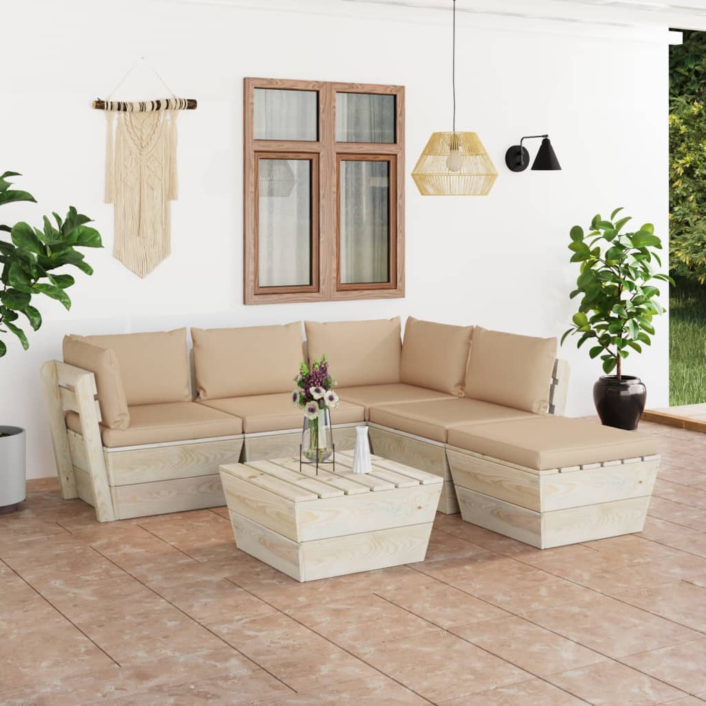 Set Divani da Giardino su Pallet 6 pz con Cuscini Legno Abete 3063555