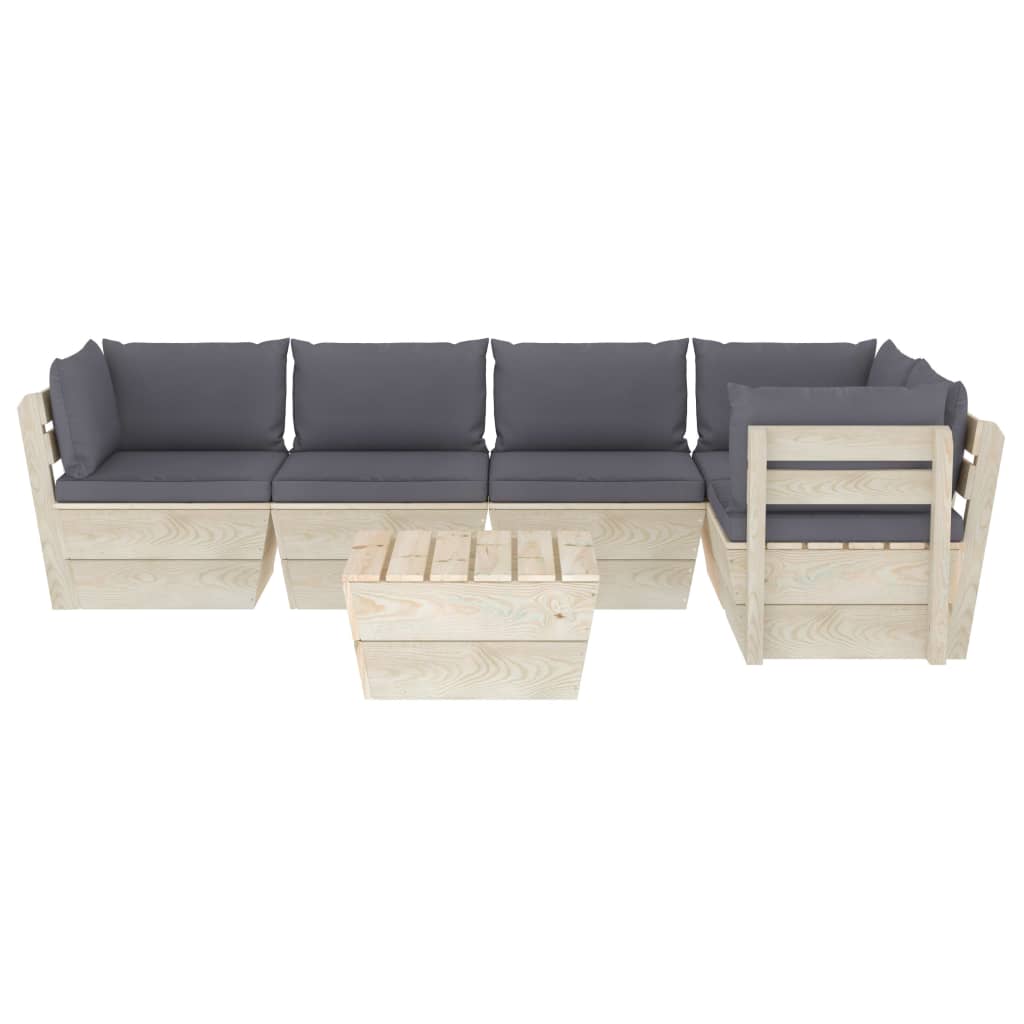 Set Divani da Giardino su Pallet 6 pz con Cuscini Legno Abete 3063564