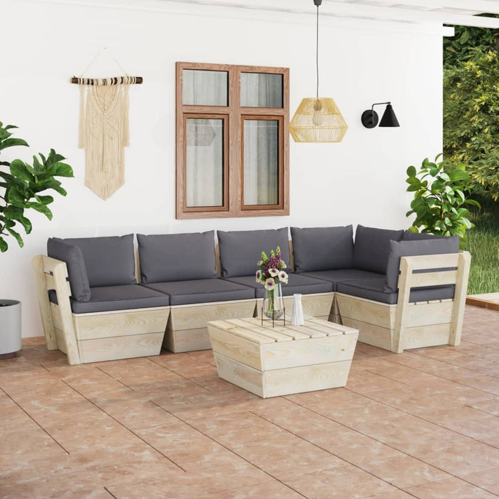 Set Divani da Giardino su Pallet 6 pz con Cuscini Legno Abete 3063564