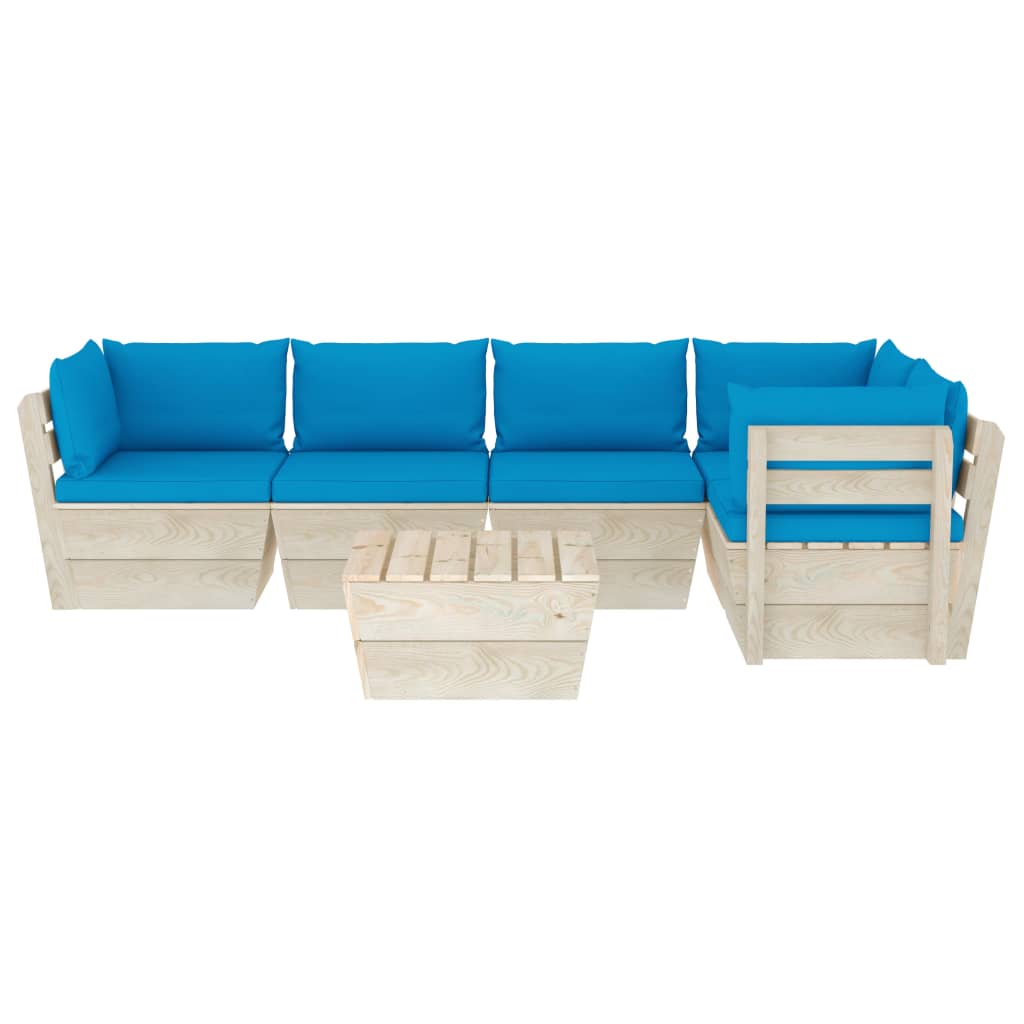 Set Divani da Giardino su Pallet 6 pz con Cuscini Legno Abete 3063568