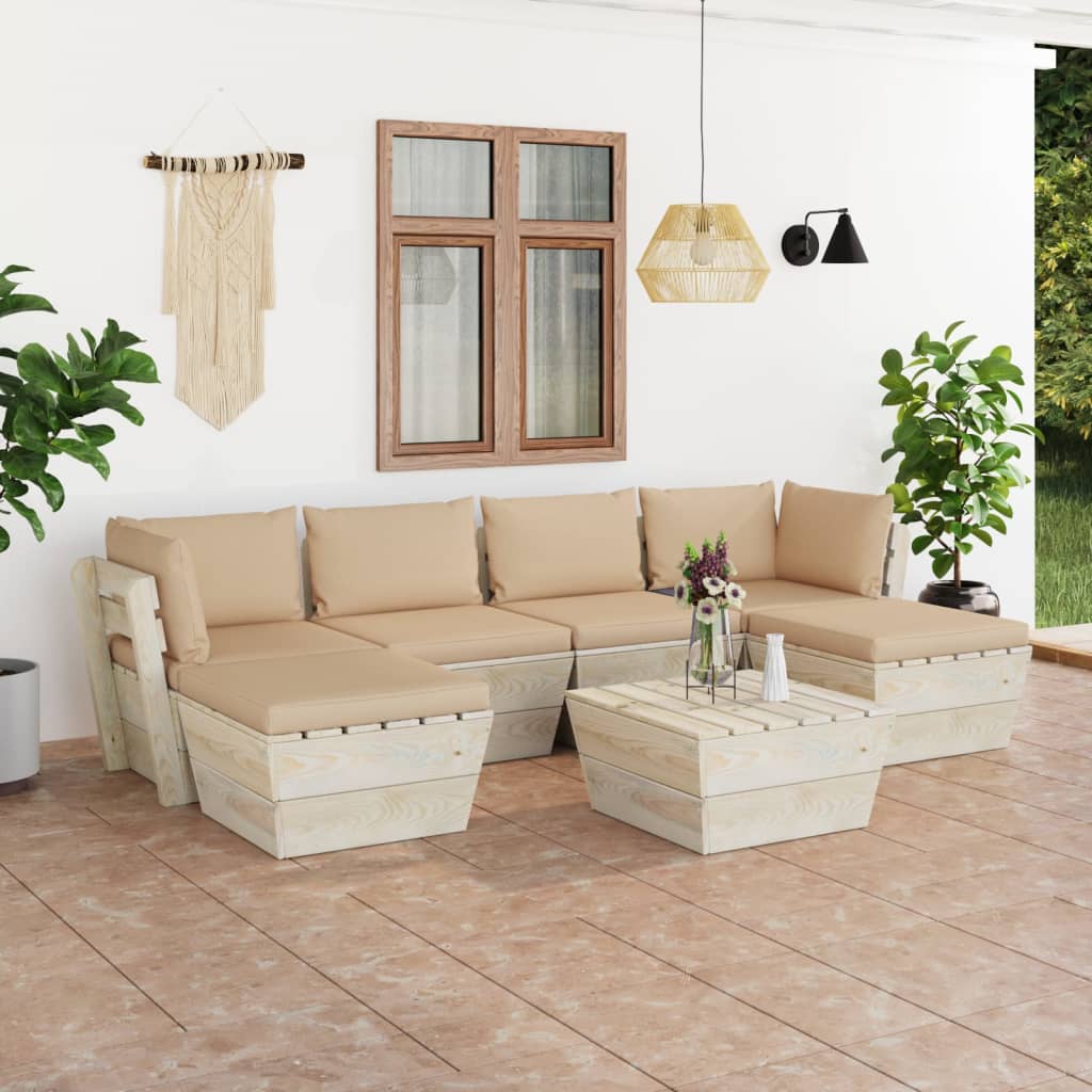 Set Divani da Giardino su Pallet 7 pz con Cuscini Legno Abete cod mxl 39902