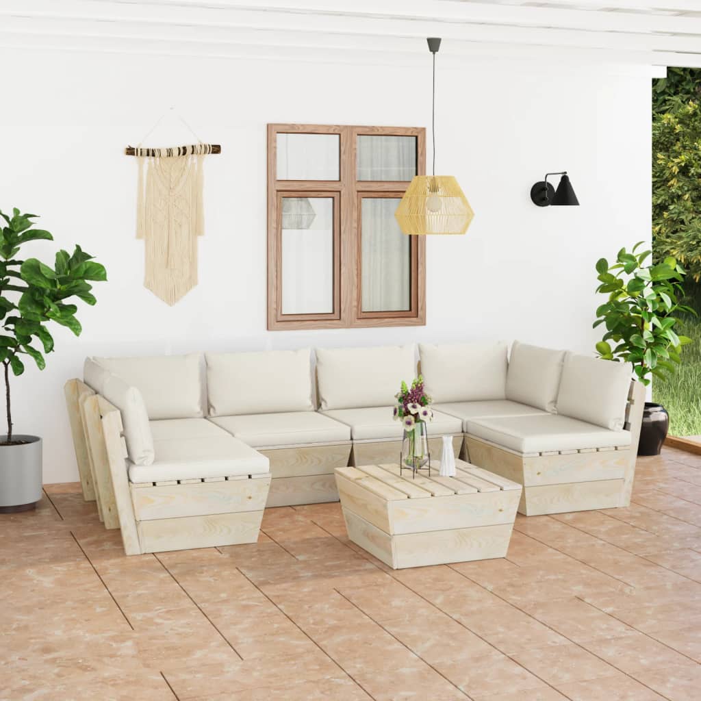 Set Divani da Giardino su Pallet 7 pz con Cuscini Legno Abete 3063590