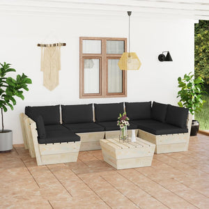 Set Divani da Giardino su Pallet 7 pz con Cuscini Legno Abete 3063595