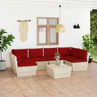 Set Divani da Giardino su Pallet 7 pz con Cuscini Legno Abete 3063597