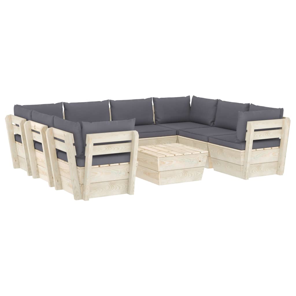 Set Divani da Giardino su Pallet 9 pz con Cuscini Legno Abete 3063600