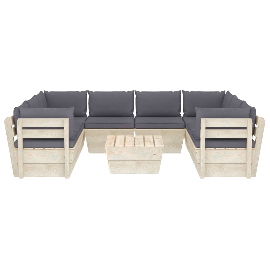 Set Divani da Giardino su Pallet 9 pz con Cuscini Legno Abete 3063600