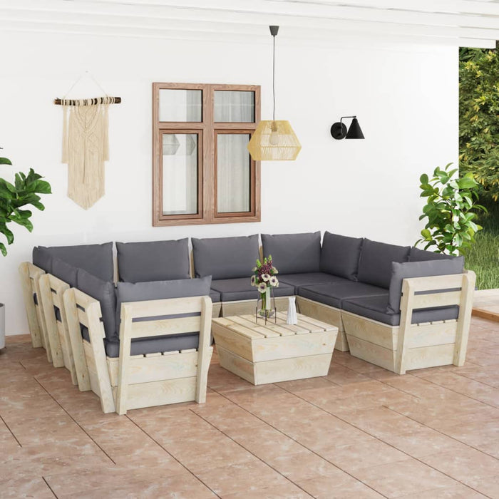 Set Divani da Giardino su Pallet 9 pz con Cuscini Legno Abete 3063600