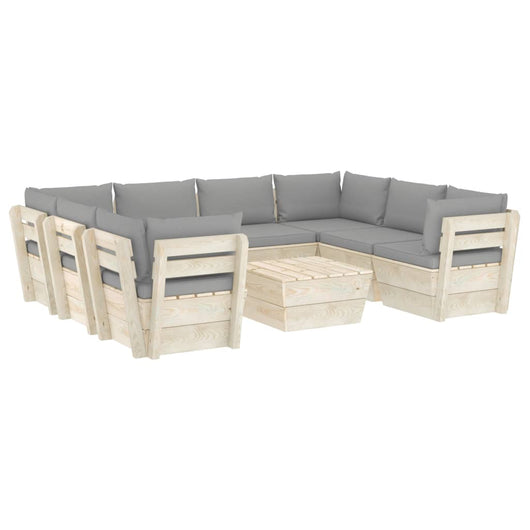 Set Divani da Giardino su Pallet 9 pz con Cuscini Legno Abete cod mxl 48839