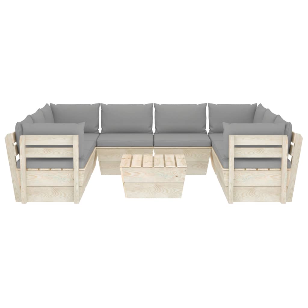 Set Divani da Giardino su Pallet 9 pz con Cuscini Legno Abete 3063601