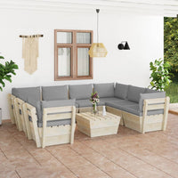 Set Divani da Giardino su Pallet 9 pz con Cuscini Legno Abete cod mxl 48839