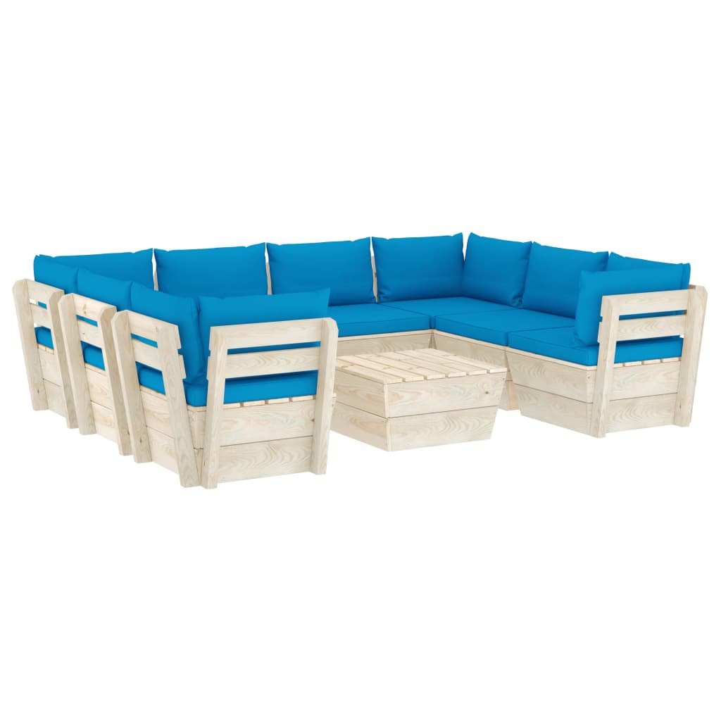 Set Divani da Giardino su Pallet 9 pz con Cuscini Legno Abete cod mxl 40122