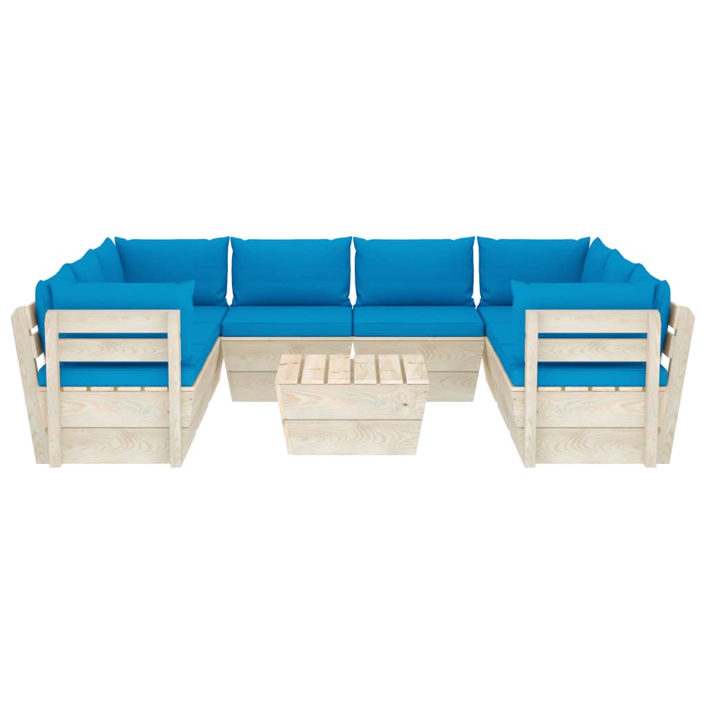 Set Divani da Giardino su Pallet 9 pz con Cuscini Legno Abete cod mxl 40122