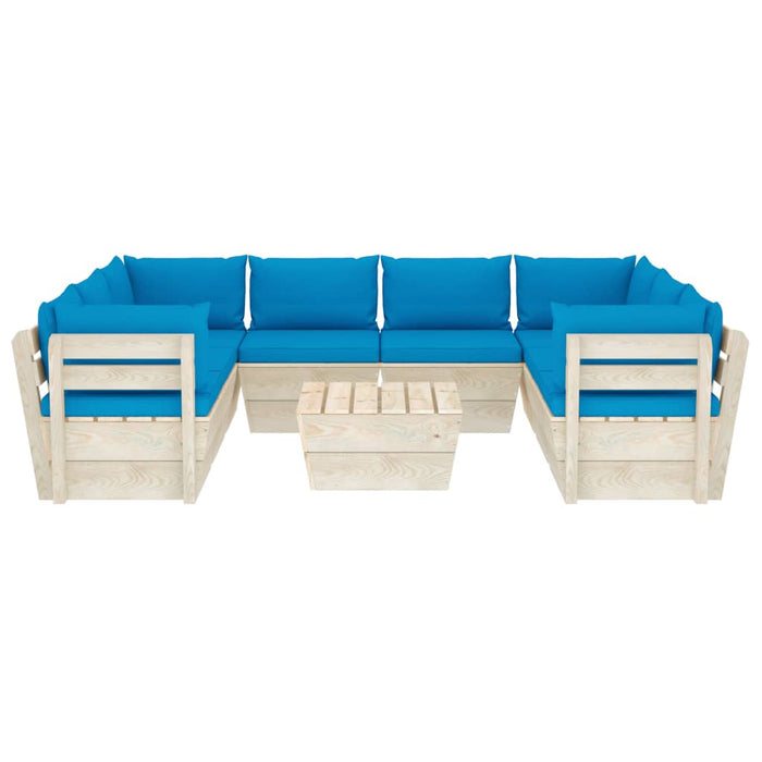 Set Divani da Giardino su Pallet 9 pz con Cuscini Legno Abete cod mxl 40122