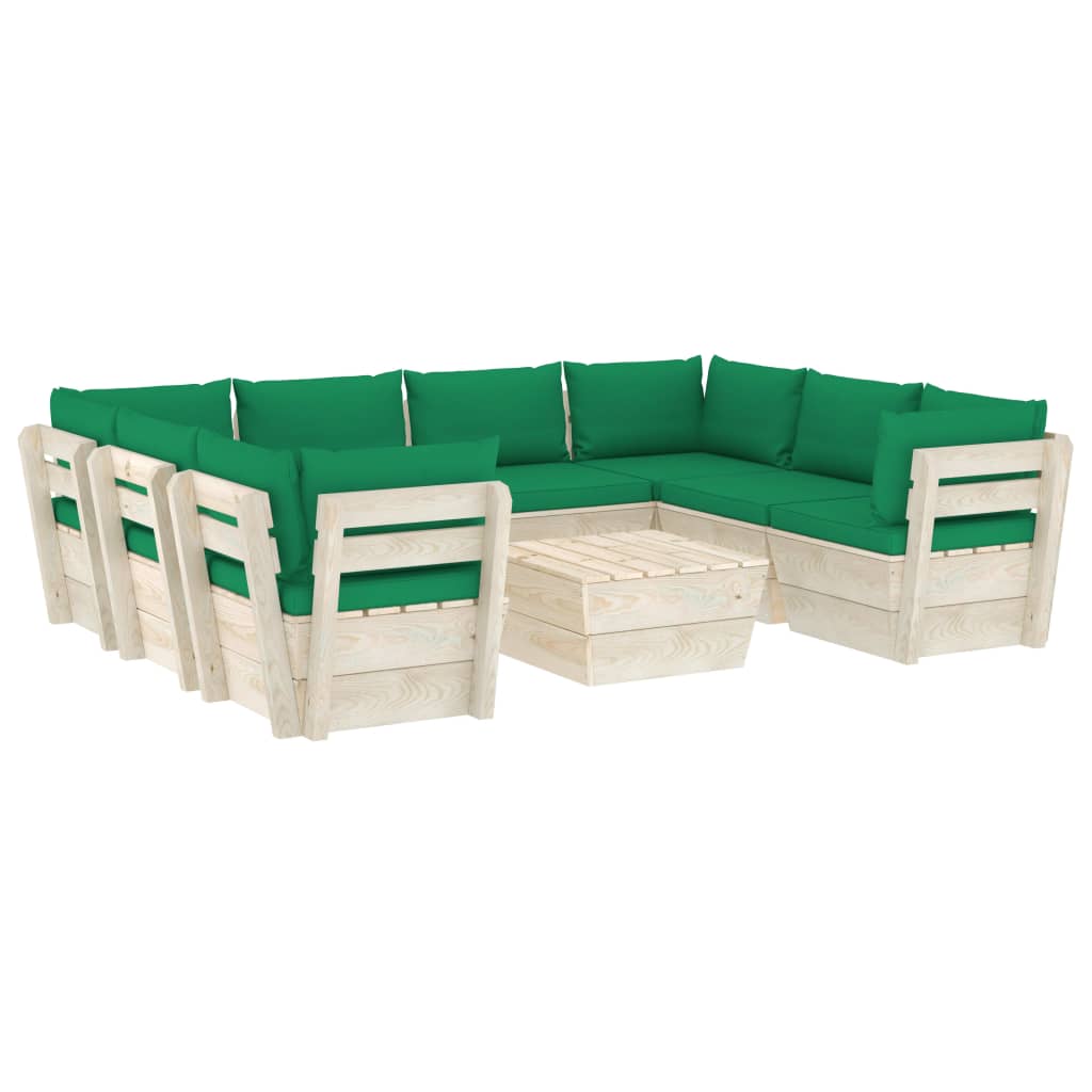 Set Divani da Giardino su Pallet 9 pz con Cuscini Legno Abete 3063605