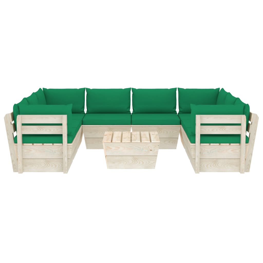 Set Divani da Giardino su Pallet 9 pz con Cuscini Legno Abete 3063605