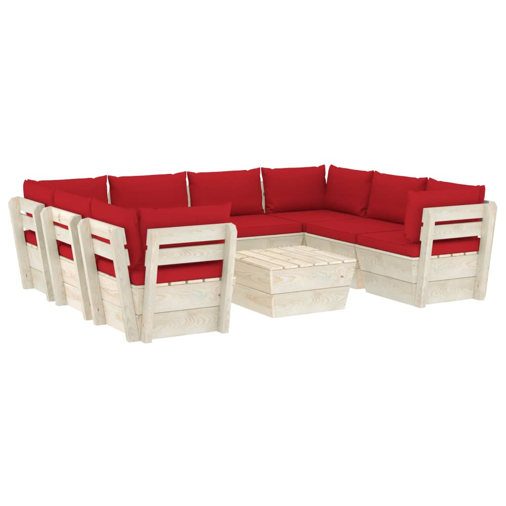 Set Divani da Giardino su Pallet 9 pz con Cuscini Legno Abete cod mxl 41139