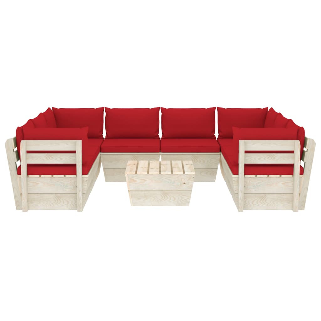 Set Divani da Giardino su Pallet 9 pz con Cuscini Legno Abete cod mxl 41139