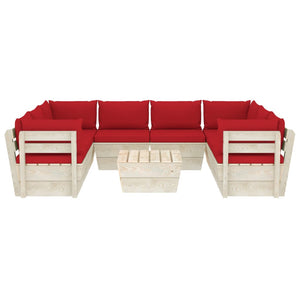 Set Divani da Giardino su Pallet 9 pz con Cuscini Legno Abete 3063606